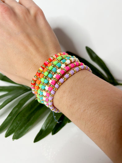 rubber colorful bracelets with gold beads