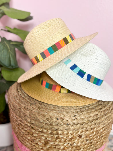 Hat with multicolored band
