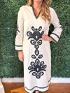 black and white embroidered dress
