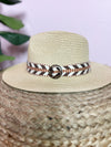 natural hat with brown abstract pattern band 