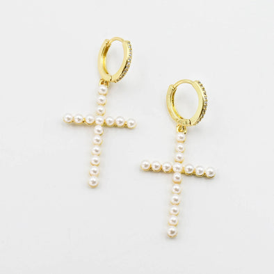 pearl cross earrings 