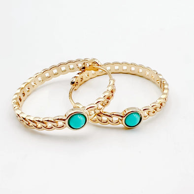 gold chain hoop earring with turquoise stone 