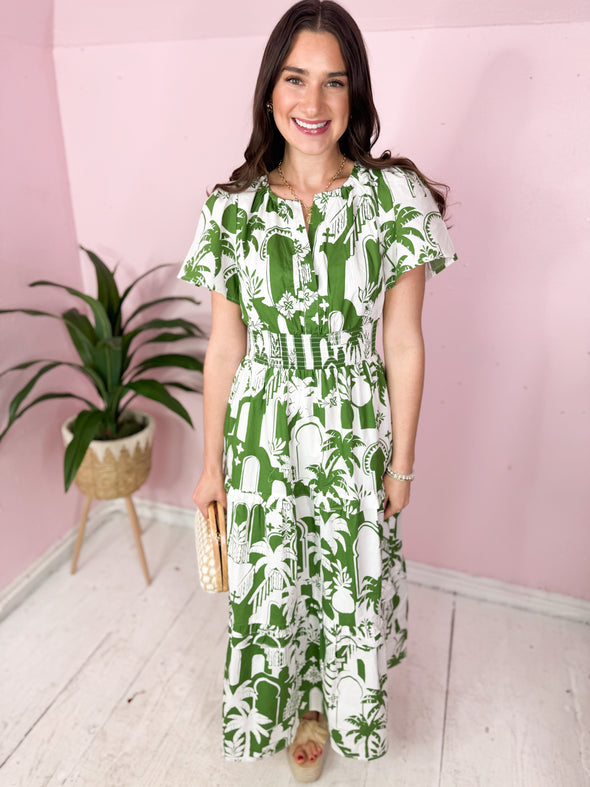 The Nala City Palm Midi Dress-Olive