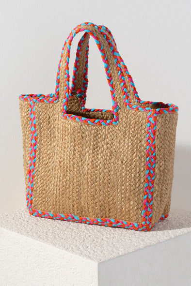 natural tote with pink and blue 