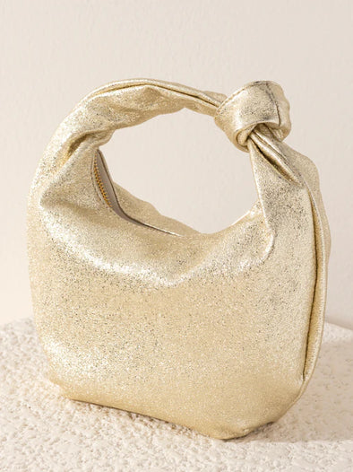 Chrissy Knotted Metallic Top Handle Gold Bag