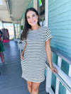 black and white stripe dress with pockets