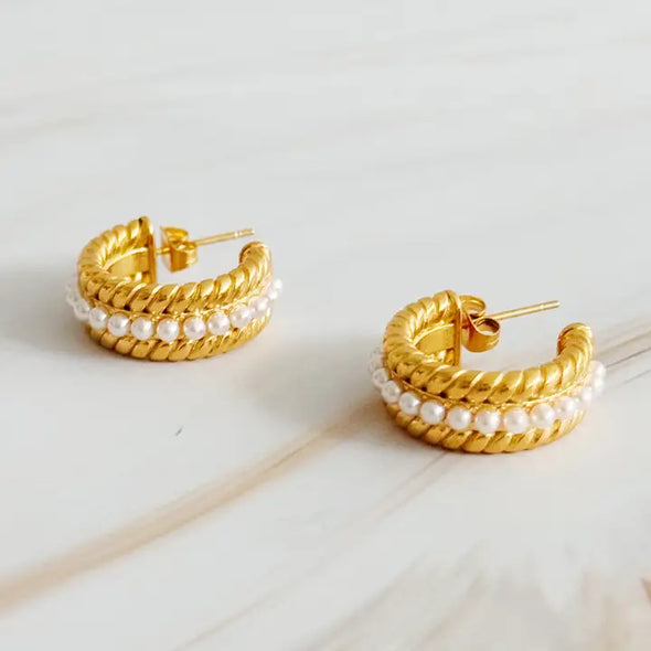 The My Lady Pearl Hoop Earrings-Gold