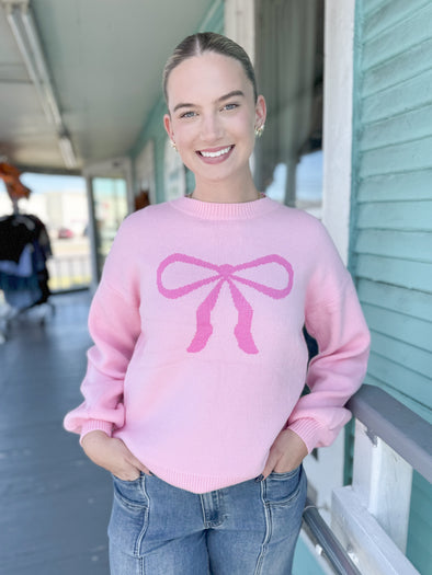 The Ella Bow Sweater-Pink