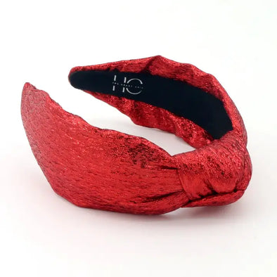 The Metallic Knotted Headband-Red