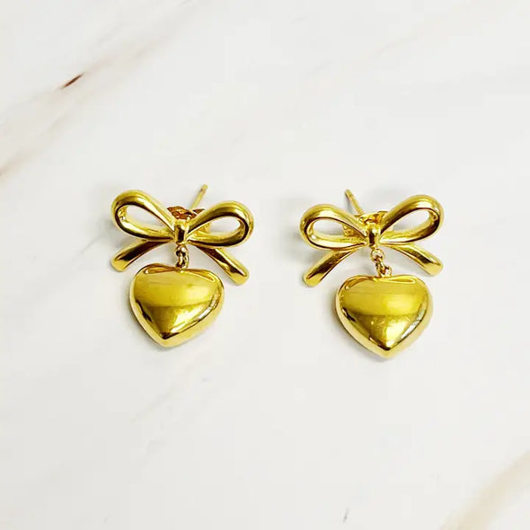 The Mini Heart Bow Studs-Gold