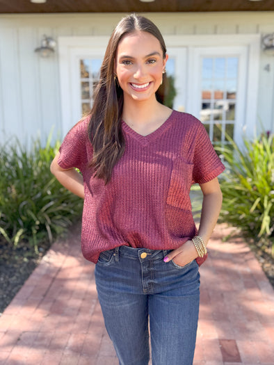 The Metallic Burgundy Sweater Top