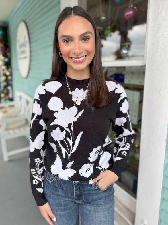 The Patsy Floral Sweater-Black