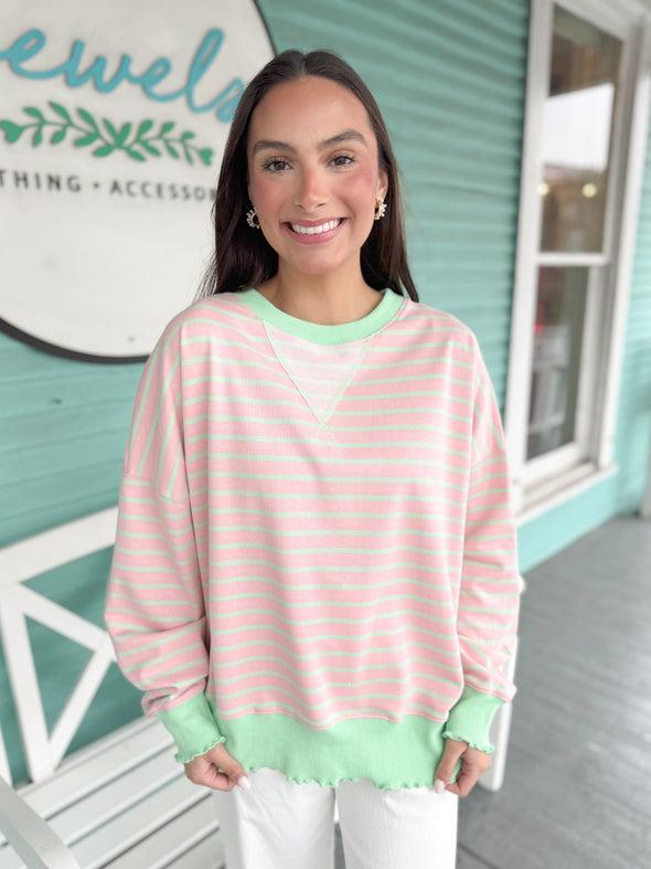 The Terry Stripe Top-Pink