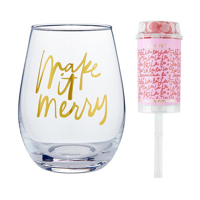 Wine Glass & Popper- Make it Merry