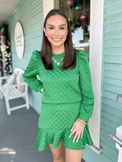 The Yulia Quilted Skirt and Top Set-Green