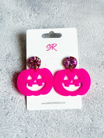 Pink Jack O Lantern Dangle Earring