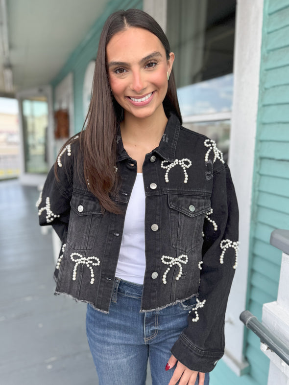 The Pearly Bow Jacket-Black