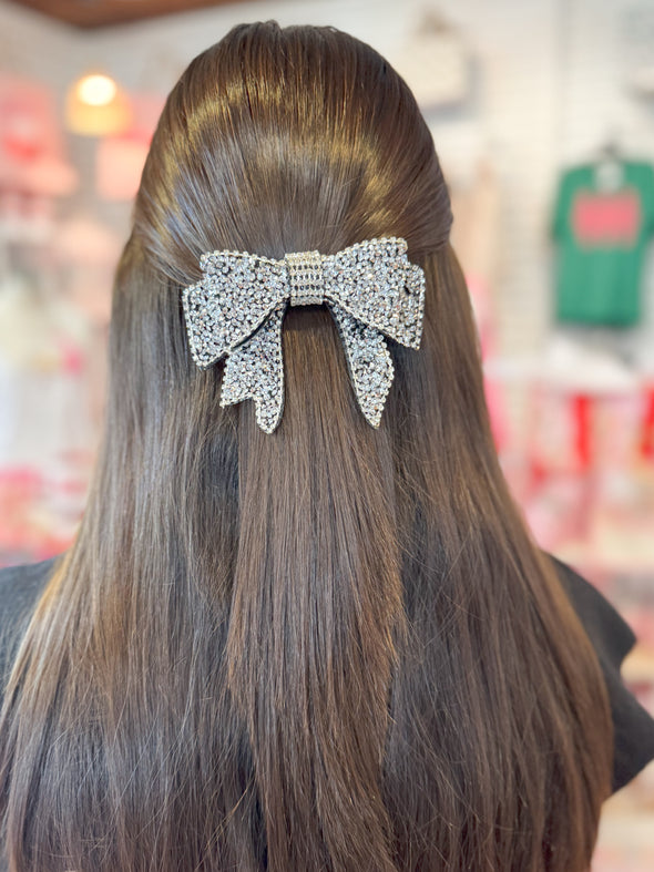 Bellamy Rhinestone Bow Hair Clip-Black