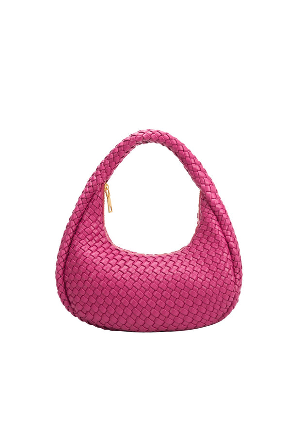 pink woven shoulder bag