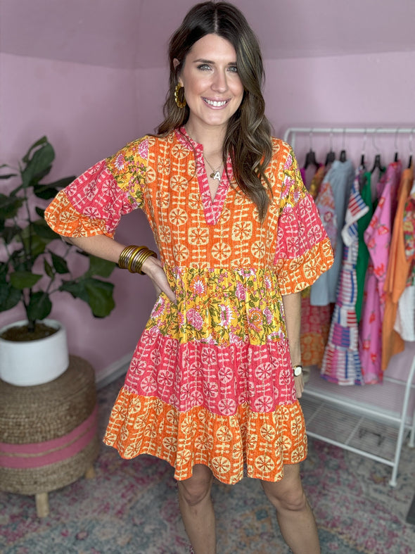 pink and coral and orange and yellow THMl dress