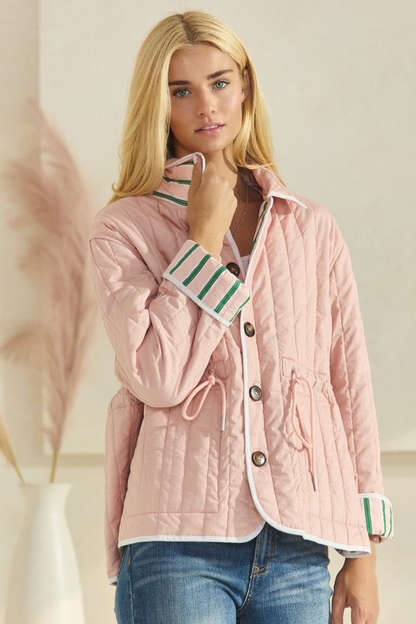 The Relia Reversible Stripe Quilted Jacket-Pink