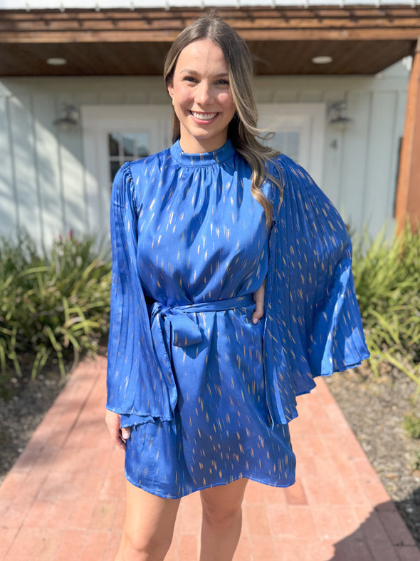 The Collin Cape Metallic Dress-Cobalt