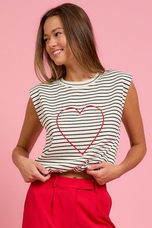 The Heart Stripe Bubble Top-White