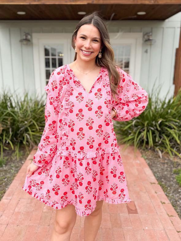 The Shawna Floral Tunic Dress-Pink