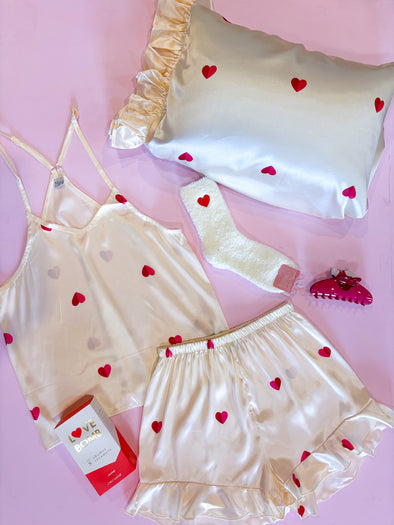 Cami +Ruffled Heart PJ Set-Cream