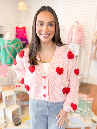 The Bubble Heart Cardigan-Pink