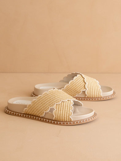 The Fabby Double Strap Scalloped Sandal-Beige