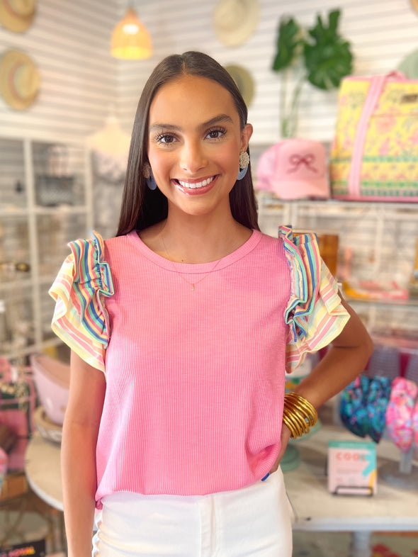The Pink Striped Sleeve Top