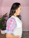 white t-shirt with embroidered sleeves