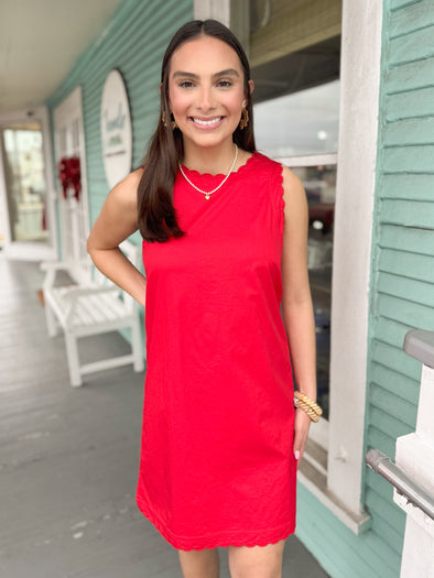 The Bree Scalloped Tank Dress-Red