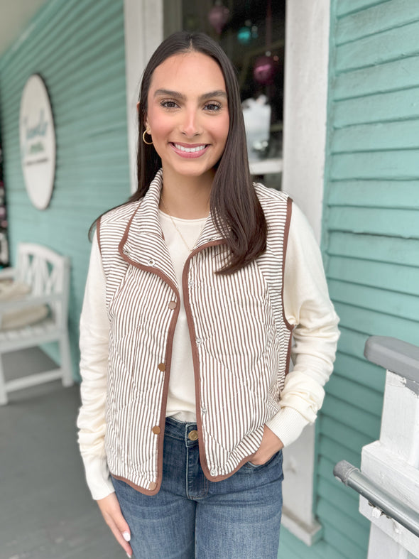 The Palacios Striped Quilted Vest-Cream