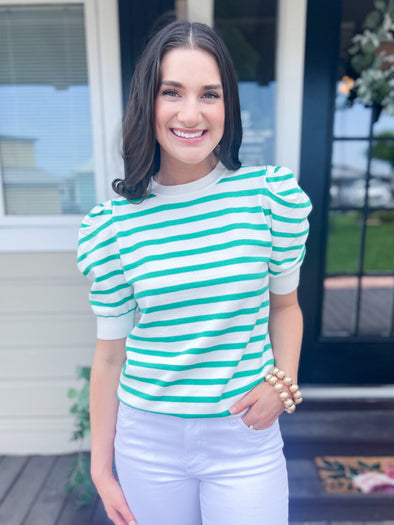 green and white stripe top