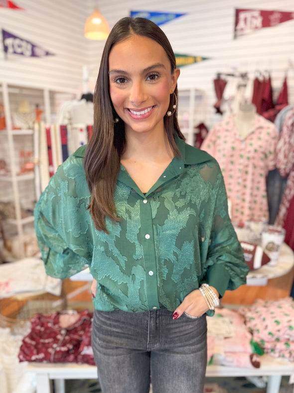 The Reeana Button Down Top-Emerald