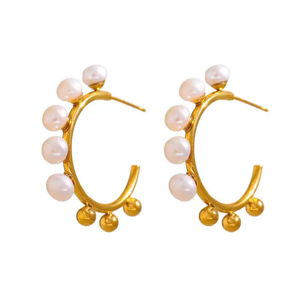 The Lucy Pearl Ball Hoops-Gold