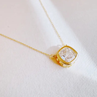 The Cushion Cut Bezel Necklace-Gold