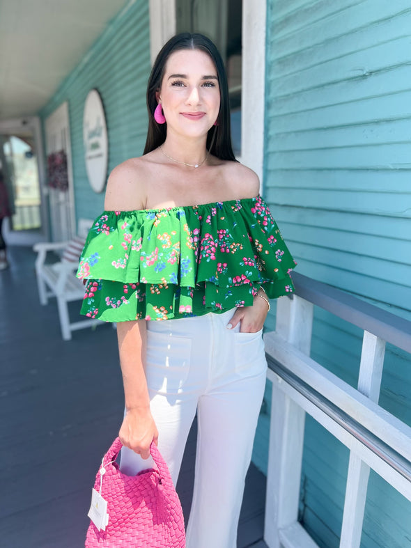 The Ivana Green Floral One Shoulder top