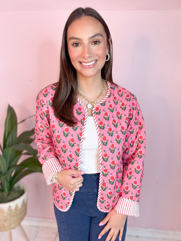 The Felicity Quilted Jacket-Pink