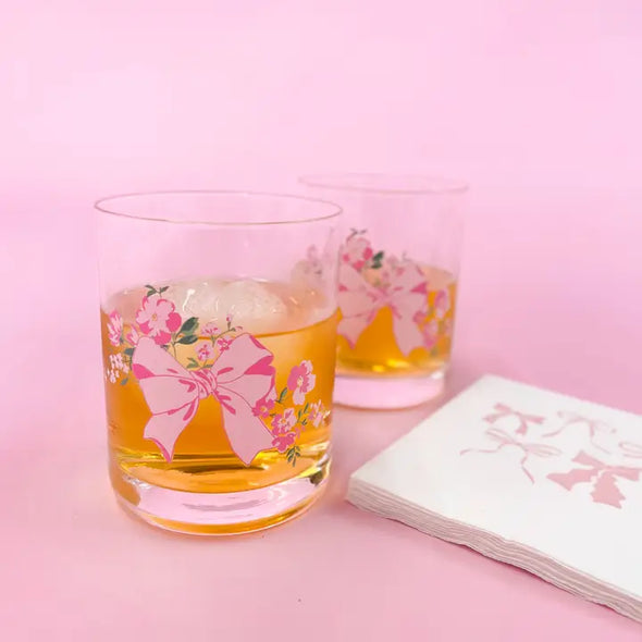 Coquette Pink Bow Floral Cocktail Glass