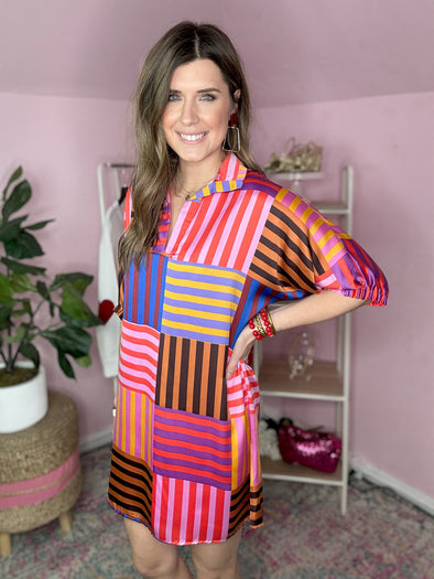 Pink abstract stripe dress