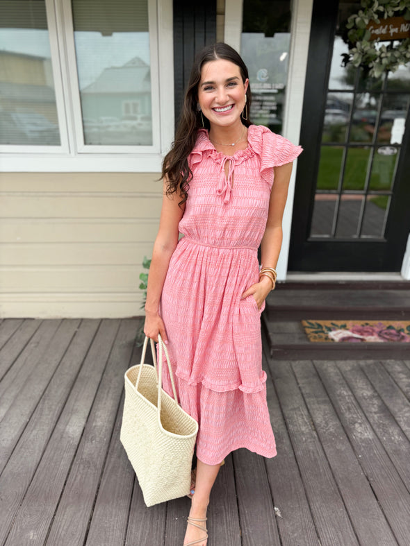 pink dress with tie front 