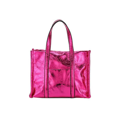 The Glossy Square Tote Bag-Pink