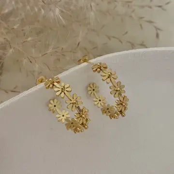 Gold Flower Hoop Earring