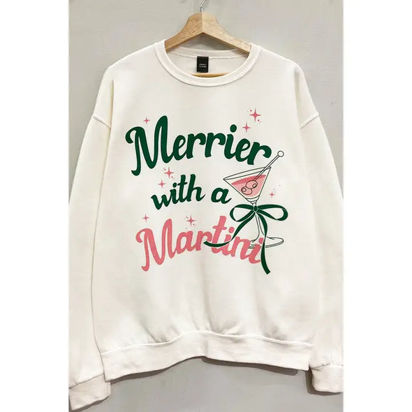 The Merrier with Martinis Sweatshirt-White