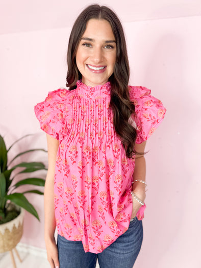 The Blaine Floral Top-Pink