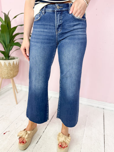 The Carly Wide Leg Crop Jeans-Dark