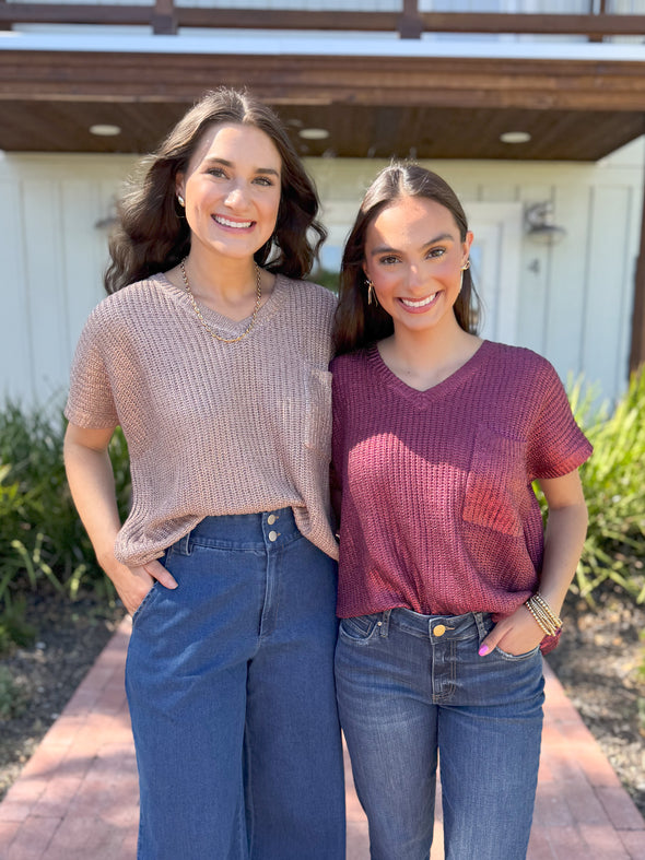 The Metallic Gold Sweater Top and burgundy top 